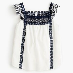 NWT J. Crew Point Ur White and Navy Eyelet Top